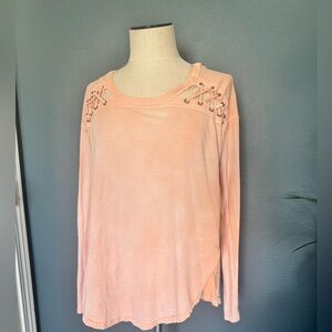 Free People Peach Lace-Detail Knit Top